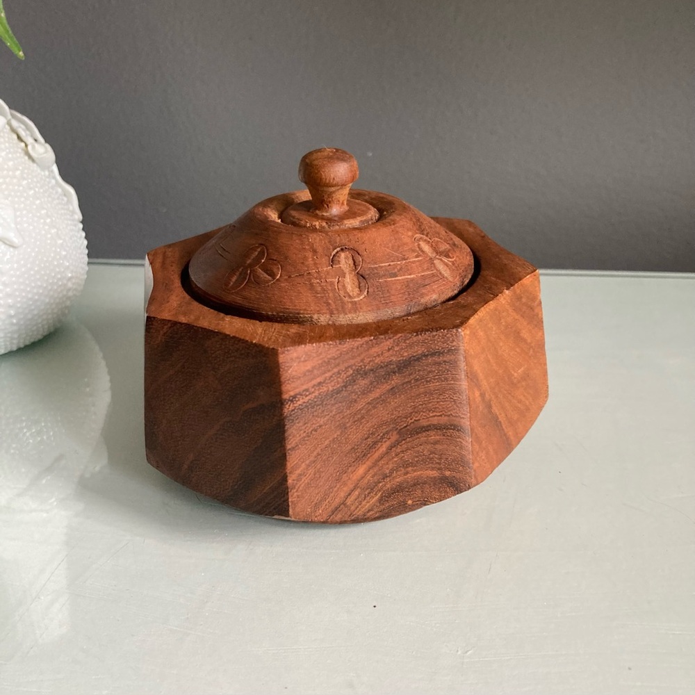 Vintage Carved Wooden  Lidded Trinket Box